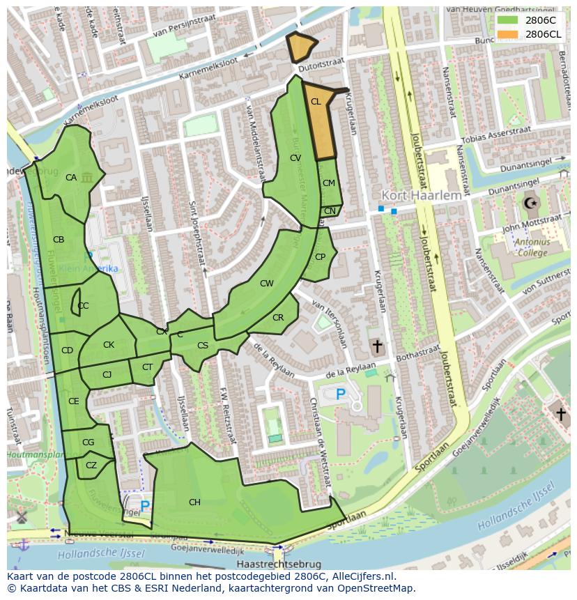 Afbeelding van het postcodegebied 2806 CL op de kaart.