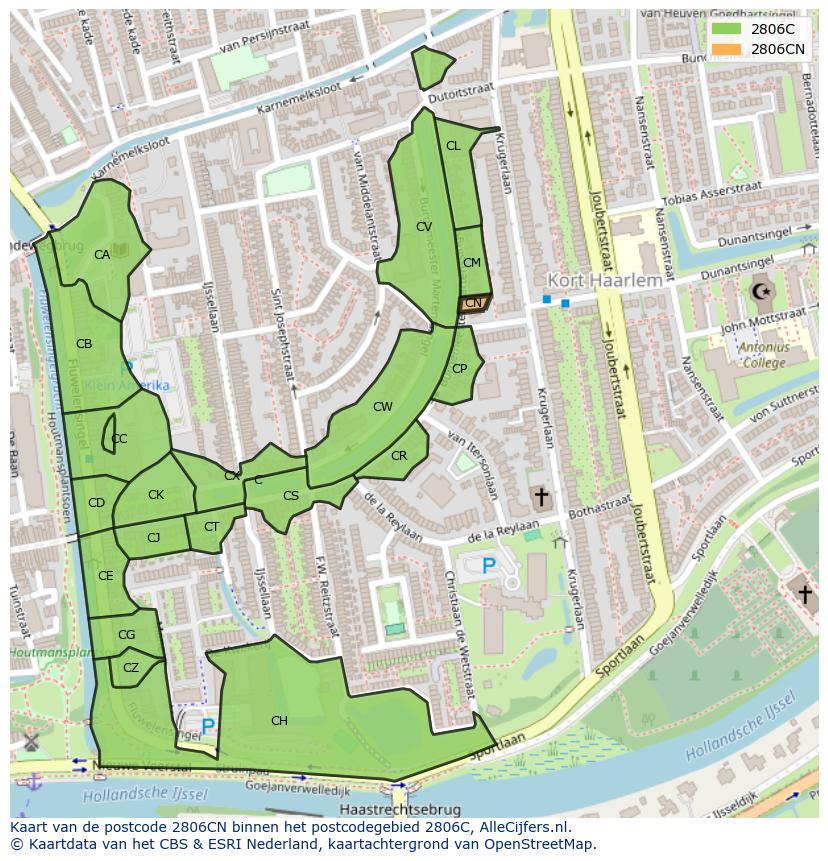 Afbeelding van het postcodegebied 2806 CN op de kaart.