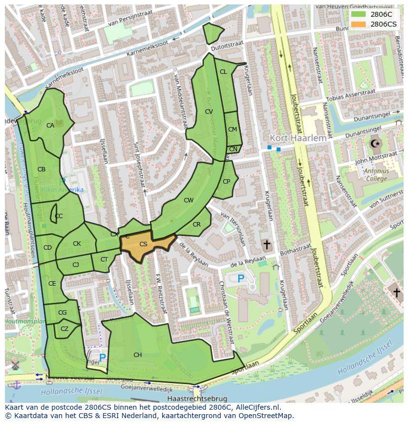 Afbeelding van het postcodegebied 2806 CS op de kaart.