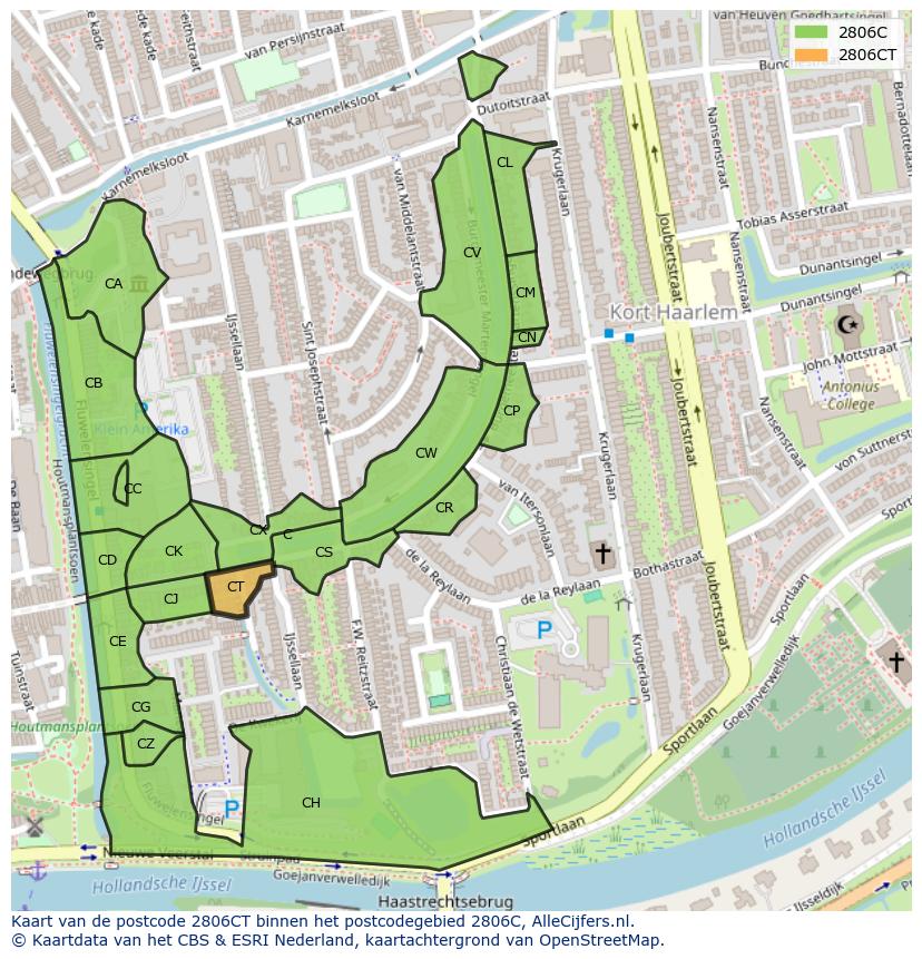 Afbeelding van het postcodegebied 2806 CT op de kaart.