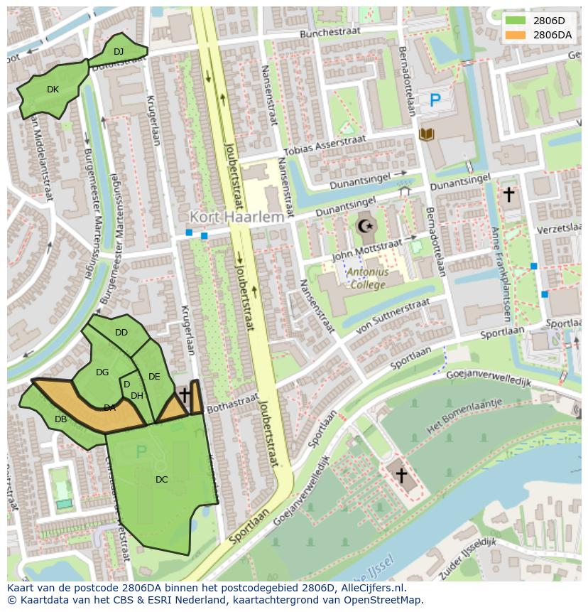Afbeelding van het postcodegebied 2806 DA op de kaart.