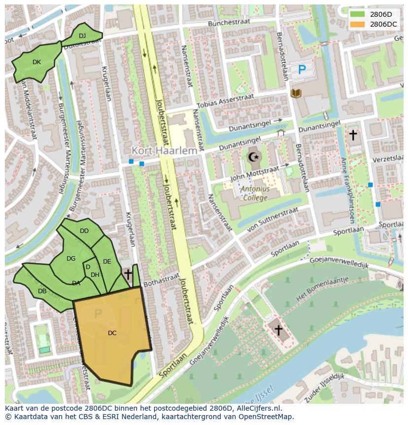 Afbeelding van het postcodegebied 2806 DC op de kaart.