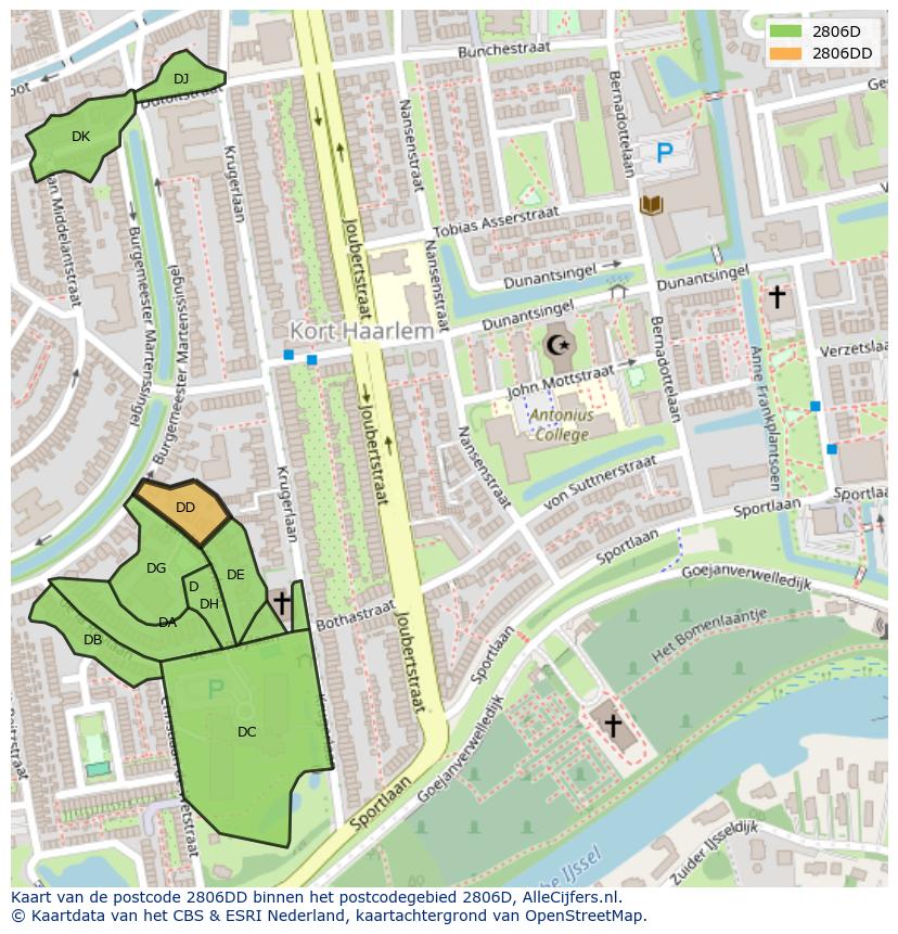 Afbeelding van het postcodegebied 2806 DD op de kaart.