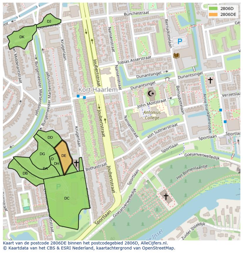 Afbeelding van het postcodegebied 2806 DE op de kaart.