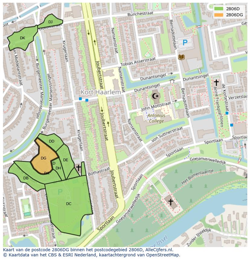 Afbeelding van het postcodegebied 2806 DG op de kaart.