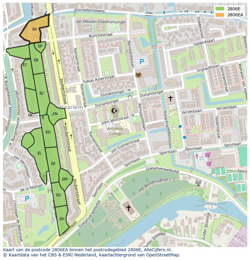 Afbeelding van het postcodegebied 2806 EA op de kaart.