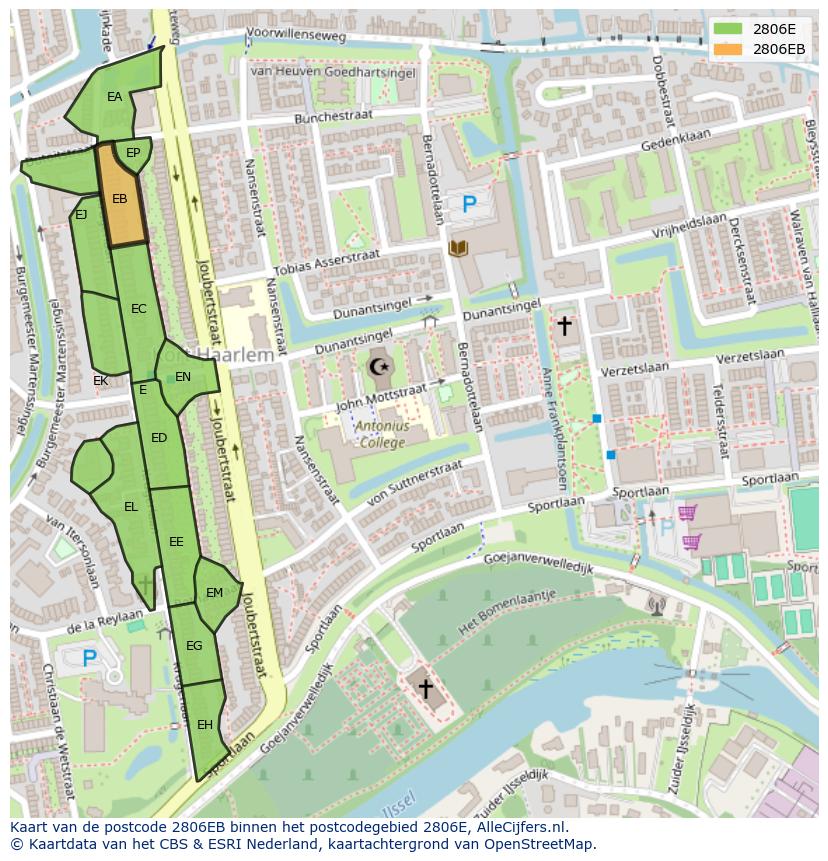 Afbeelding van het postcodegebied 2806 EB op de kaart.