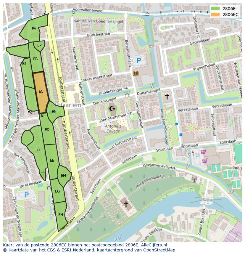 Afbeelding van het postcodegebied 2806 EC op de kaart.