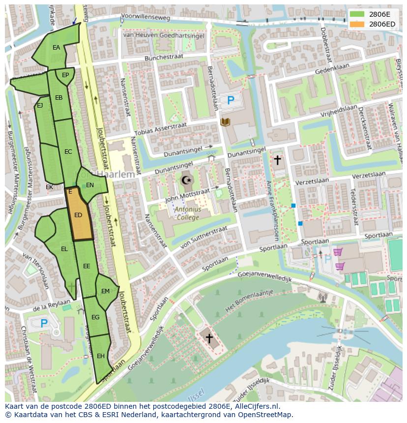 Afbeelding van het postcodegebied 2806 ED op de kaart.