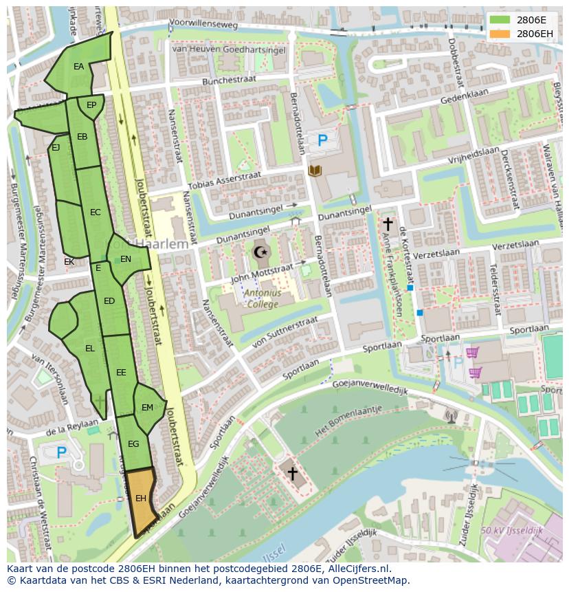 Afbeelding van het postcodegebied 2806 EH op de kaart.