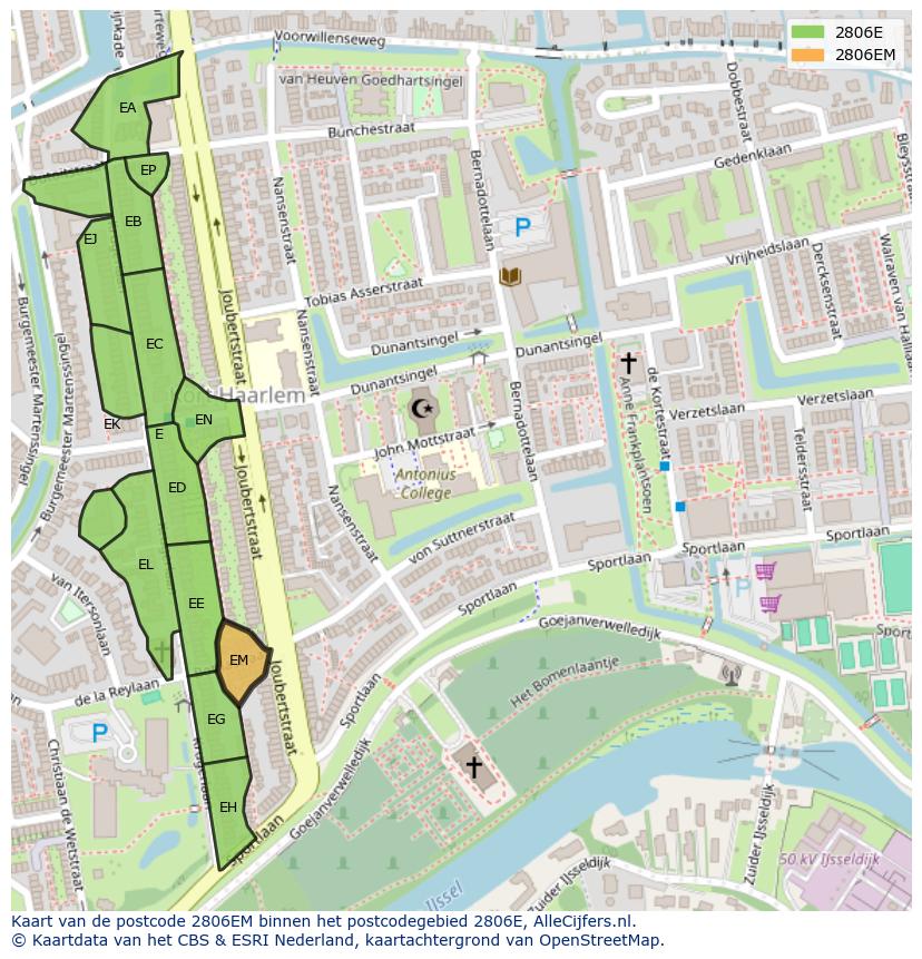 Afbeelding van het postcodegebied 2806 EM op de kaart.