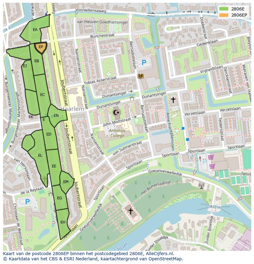 Afbeelding van het postcodegebied 2806 EP op de kaart.