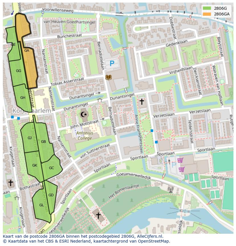 Afbeelding van het postcodegebied 2806 GA op de kaart.