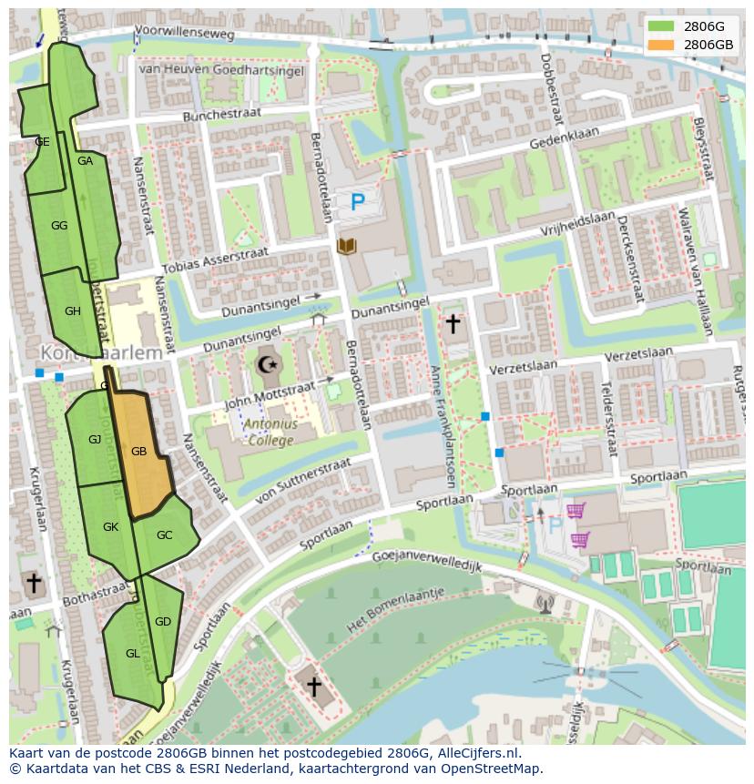 Afbeelding van het postcodegebied 2806 GB op de kaart.