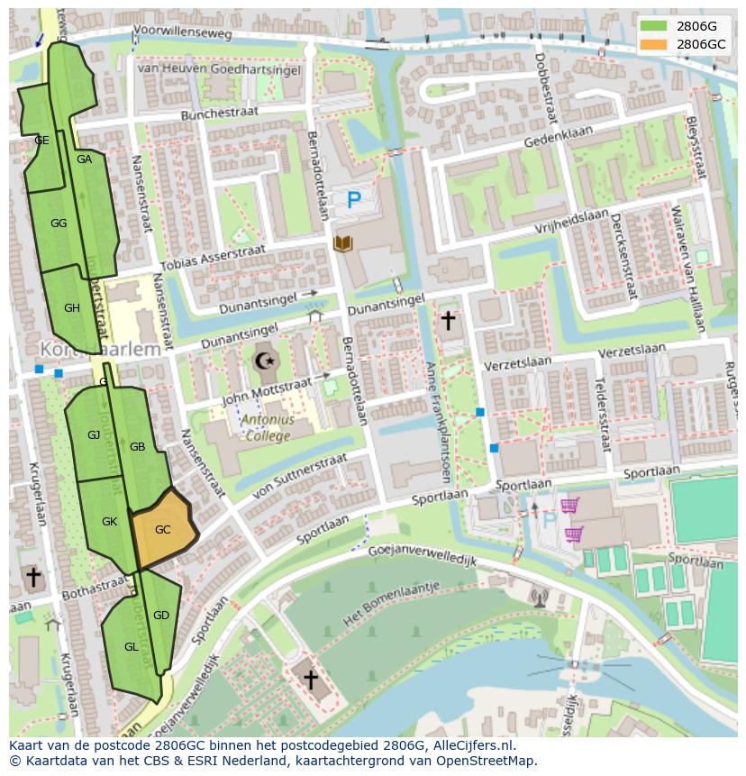 Afbeelding van het postcodegebied 2806 GC op de kaart.