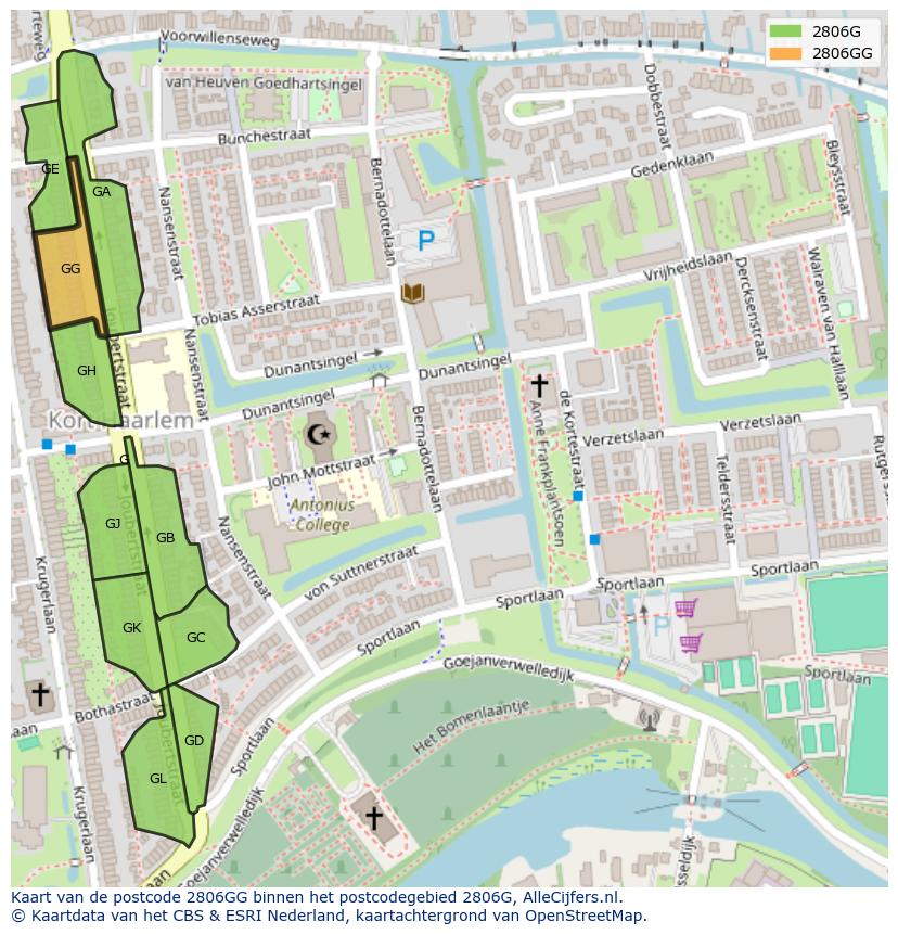 Afbeelding van het postcodegebied 2806 GG op de kaart.