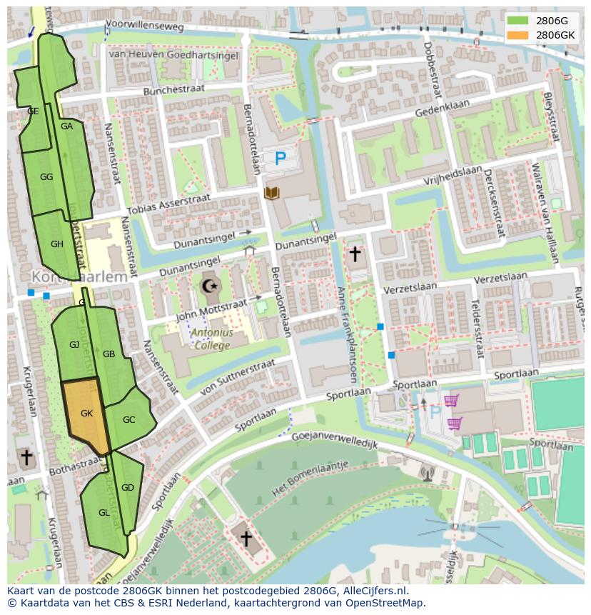 Afbeelding van het postcodegebied 2806 GK op de kaart.