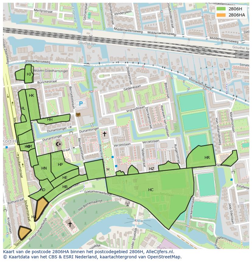 Afbeelding van het postcodegebied 2806 HA op de kaart.