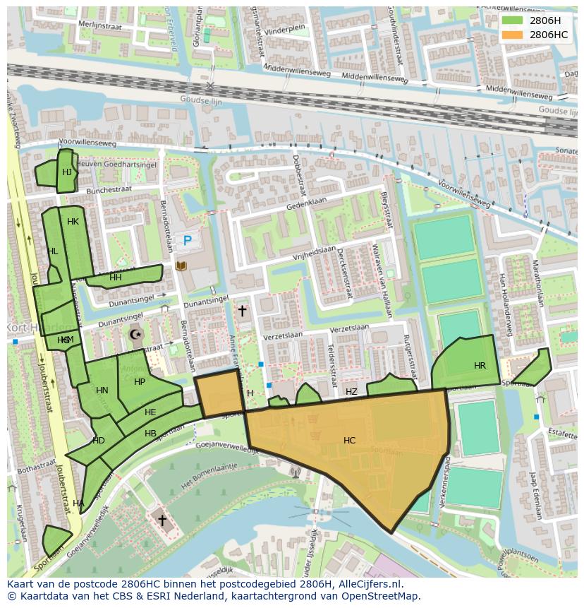 Afbeelding van het postcodegebied 2806 HC op de kaart.