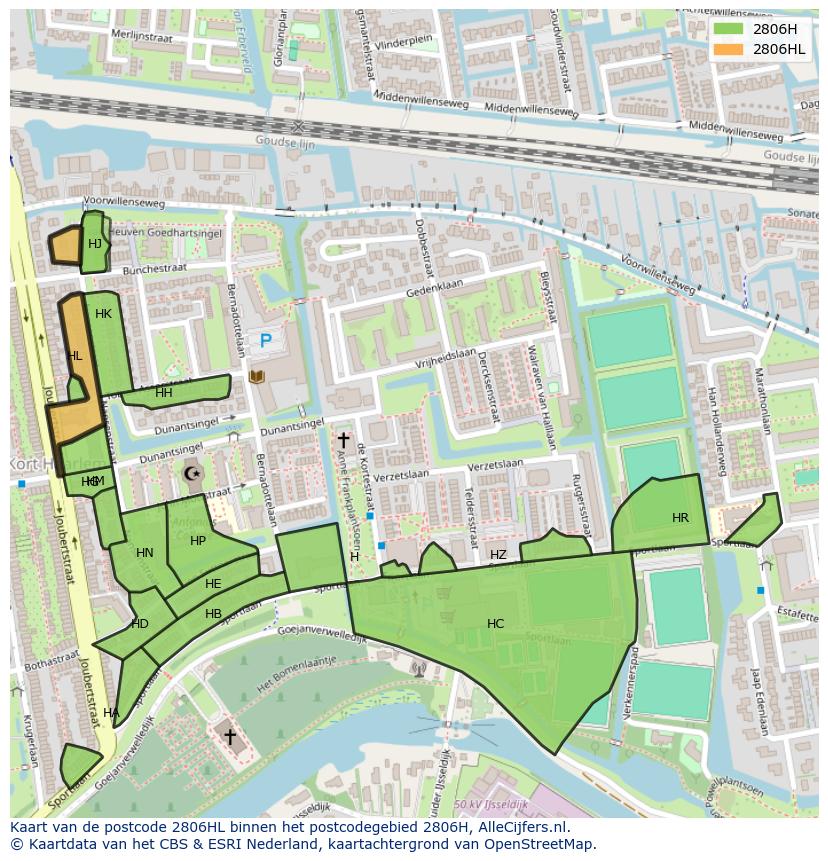 Afbeelding van het postcodegebied 2806 HL op de kaart.