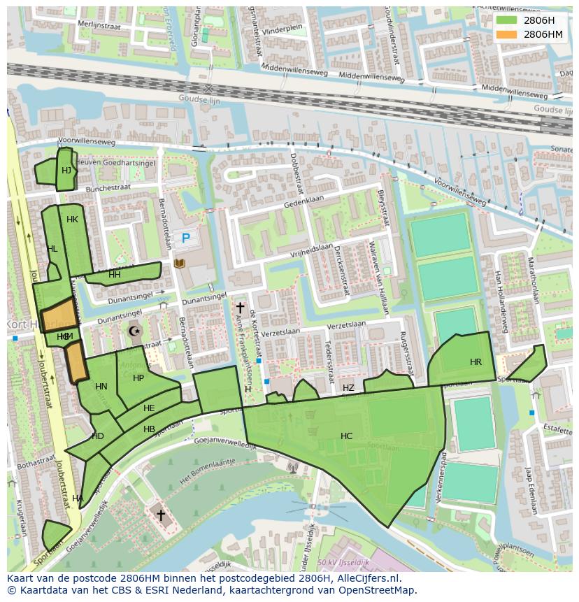 Afbeelding van het postcodegebied 2806 HM op de kaart.