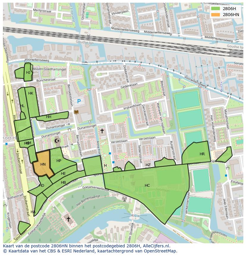 Afbeelding van het postcodegebied 2806 HN op de kaart.