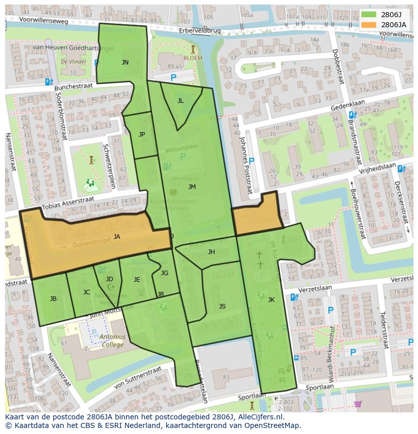 Afbeelding van het postcodegebied 2806 JA op de kaart.