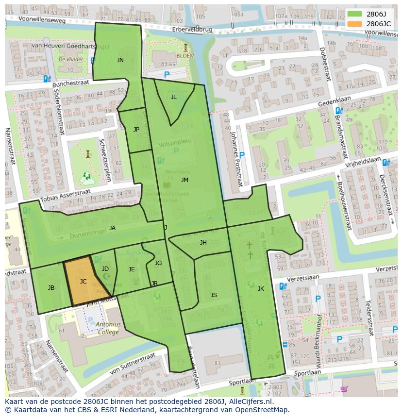 Afbeelding van het postcodegebied 2806 JC op de kaart.