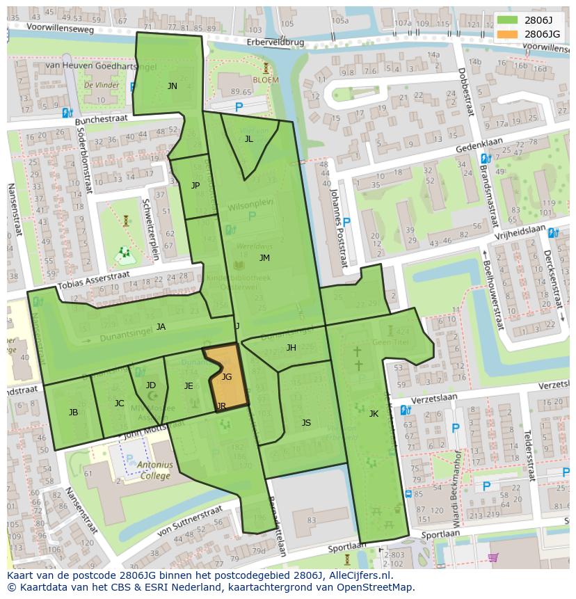 Afbeelding van het postcodegebied 2806 JG op de kaart.