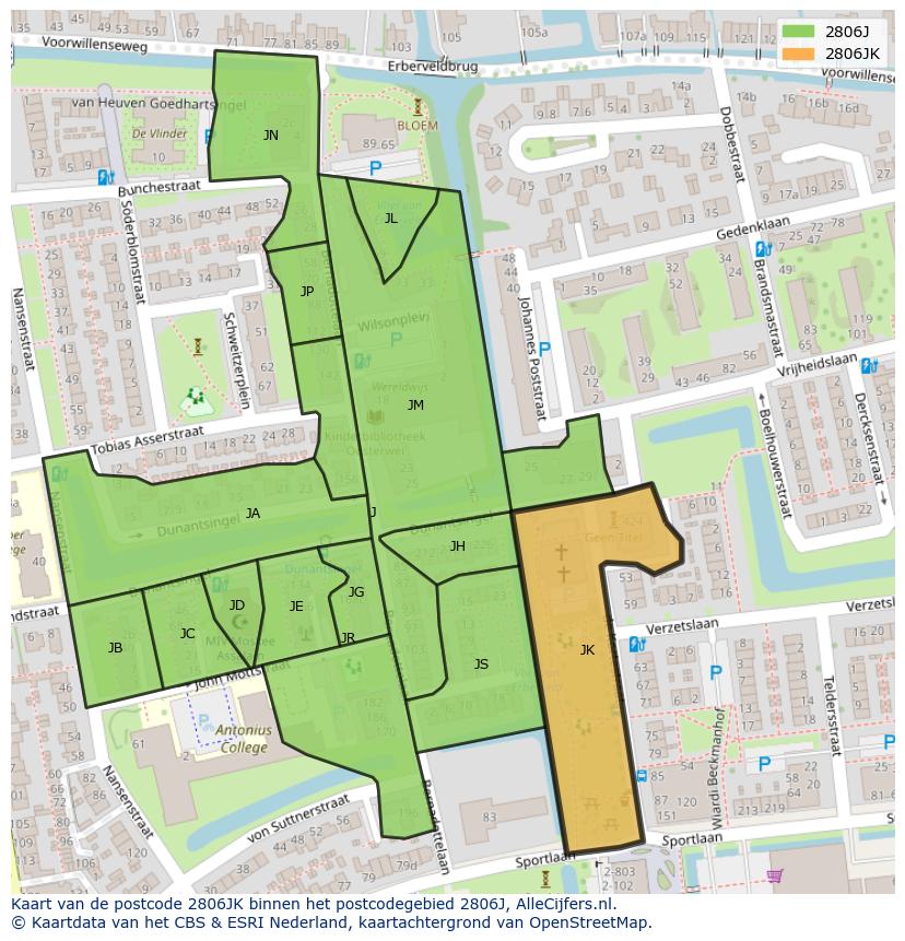 Afbeelding van het postcodegebied 2806 JK op de kaart.
