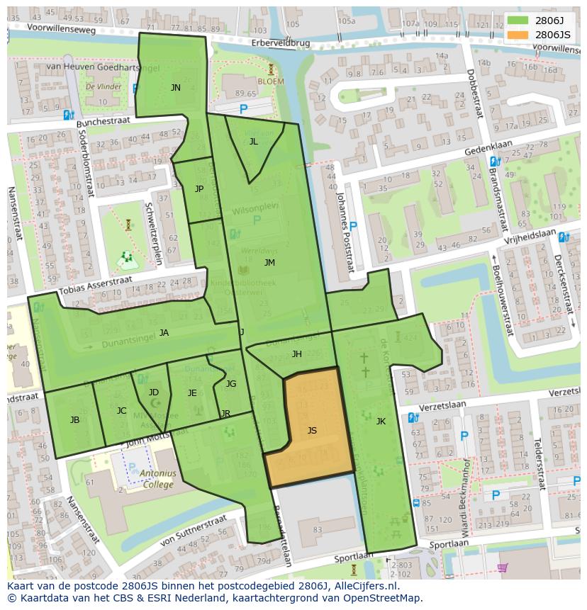 Afbeelding van het postcodegebied 2806 JS op de kaart.