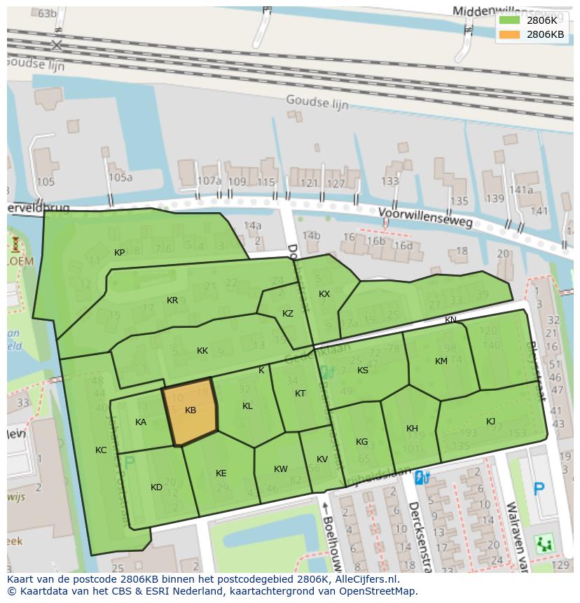 Afbeelding van het postcodegebied 2806 KB op de kaart.