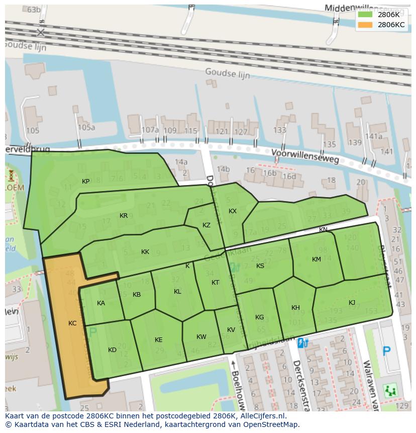 Afbeelding van het postcodegebied 2806 KC op de kaart.