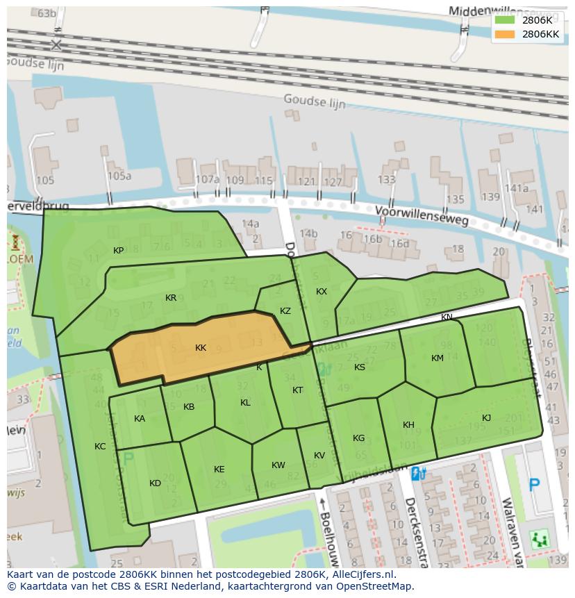 Afbeelding van het postcodegebied 2806 KK op de kaart.