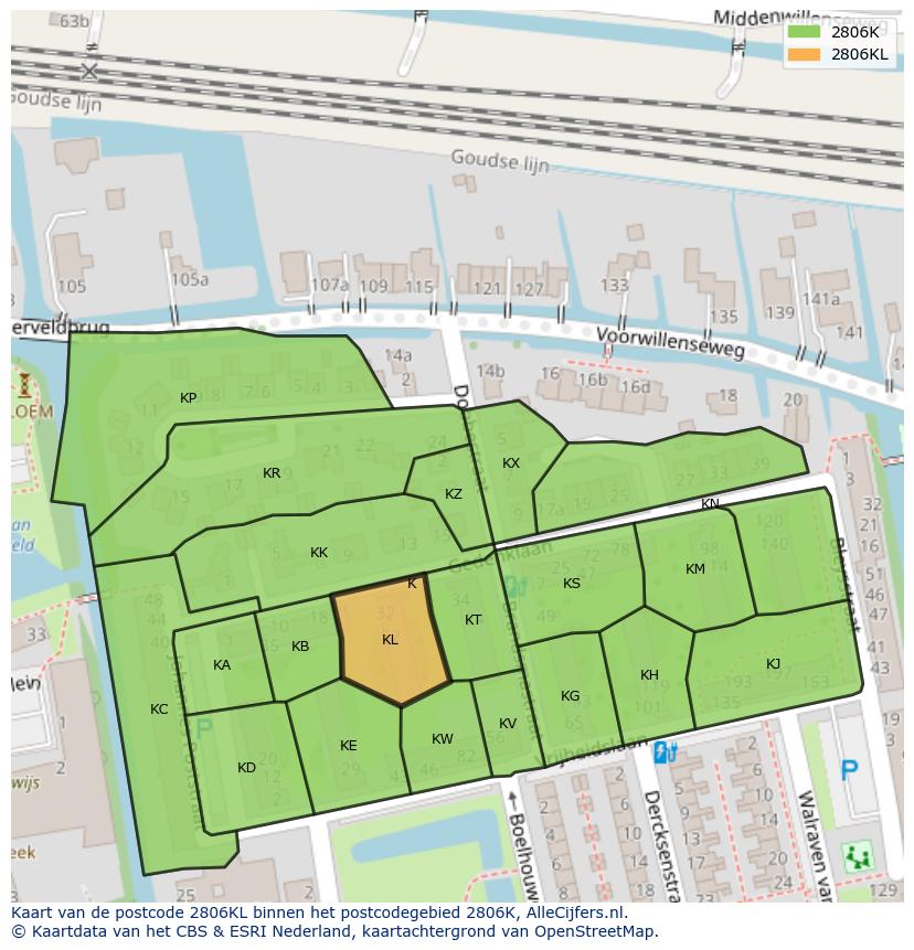 Afbeelding van het postcodegebied 2806 KL op de kaart.