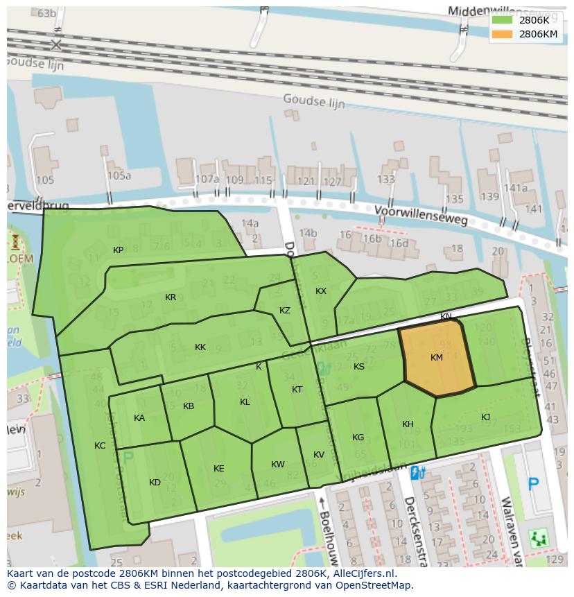 Afbeelding van het postcodegebied 2806 KM op de kaart.