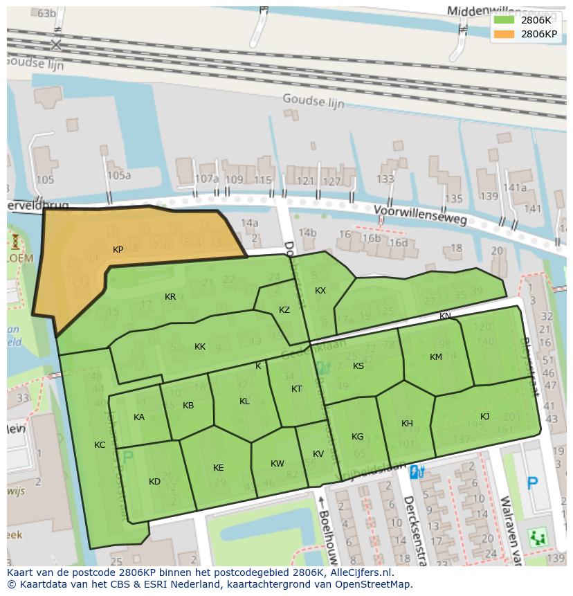 Afbeelding van het postcodegebied 2806 KP op de kaart.