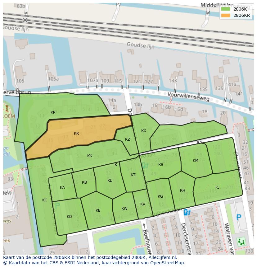Afbeelding van het postcodegebied 2806 KR op de kaart.