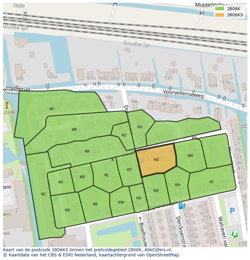 Afbeelding van het postcodegebied 2806 KS op de kaart.