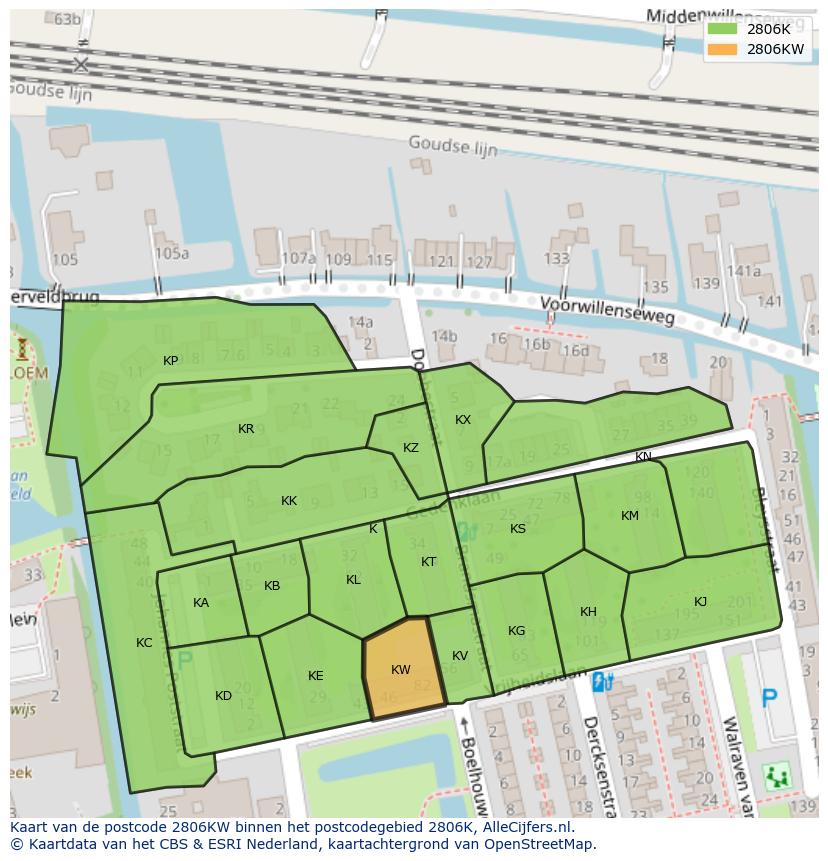 Afbeelding van het postcodegebied 2806 KW op de kaart.