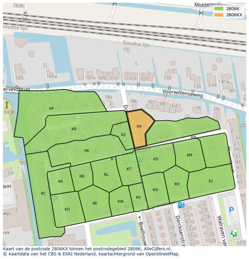 Afbeelding van het postcodegebied 2806 KX op de kaart.