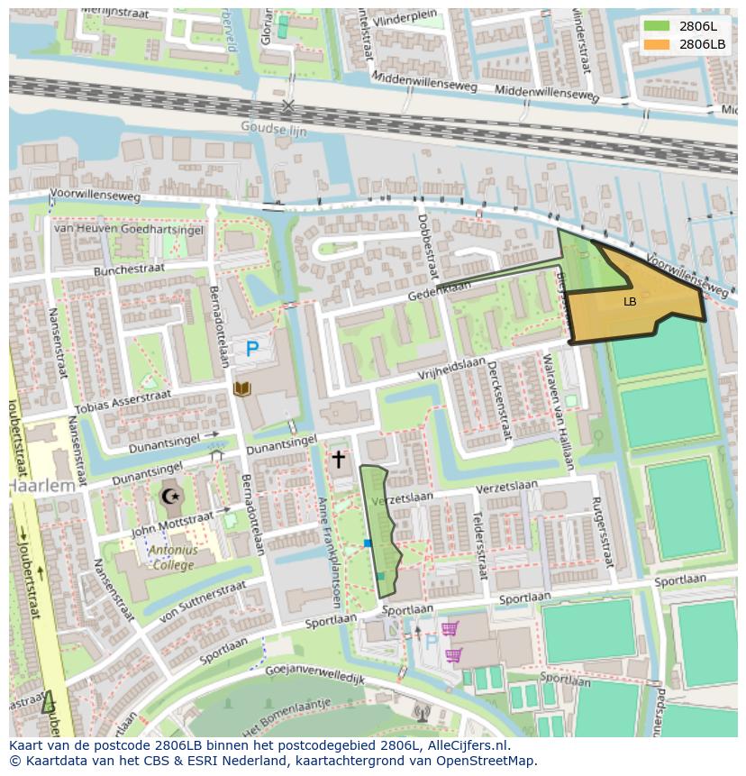 Afbeelding van het postcodegebied 2806 LB op de kaart.