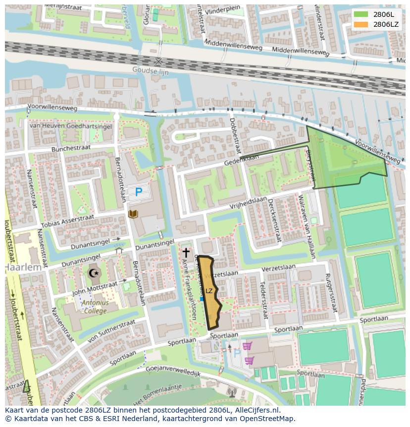 Afbeelding van het postcodegebied 2806 LZ op de kaart.