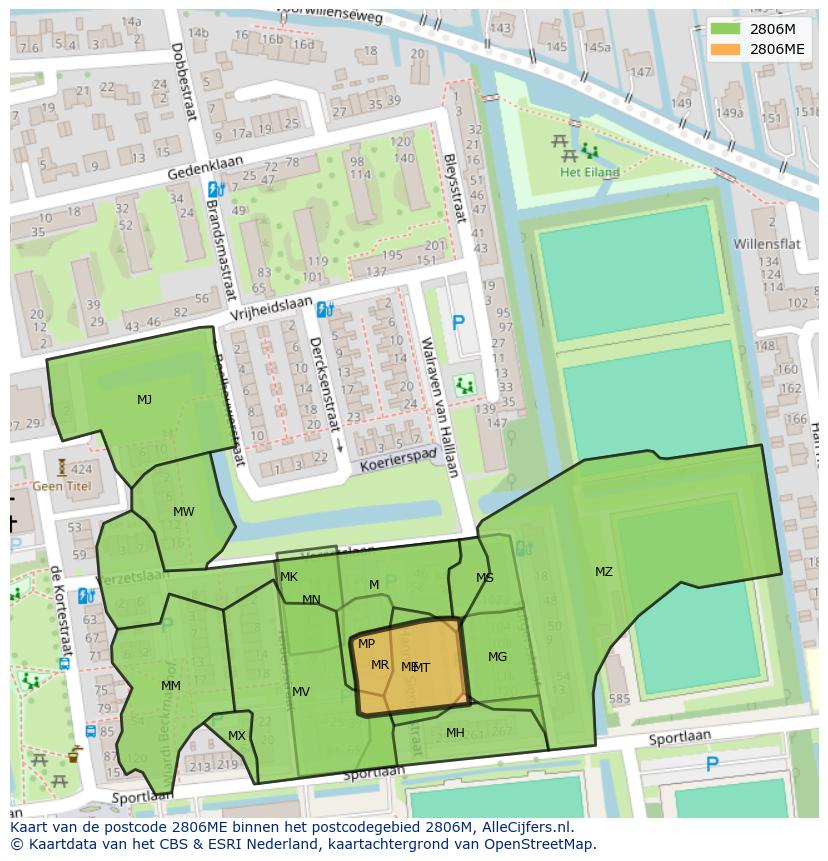 Afbeelding van het postcodegebied 2806 ME op de kaart.