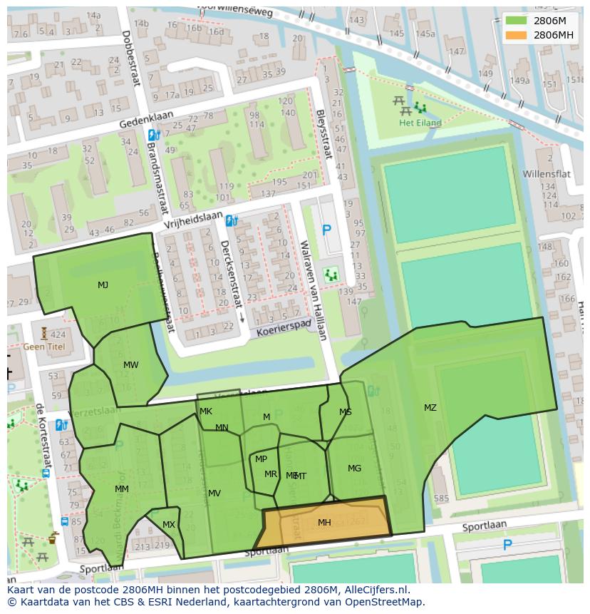 Afbeelding van het postcodegebied 2806 MH op de kaart.