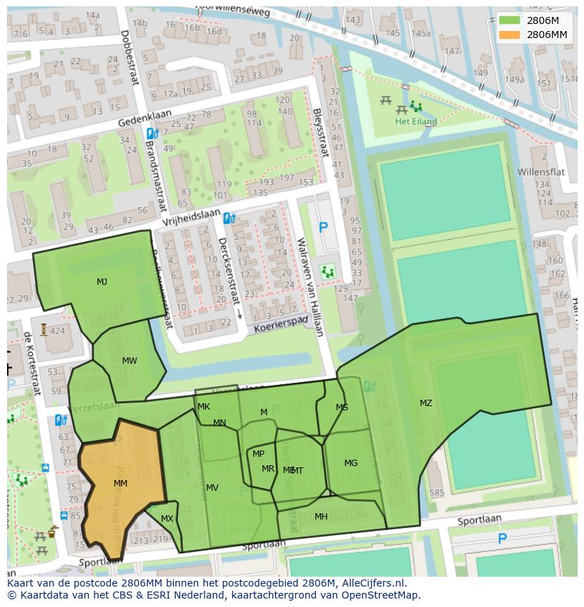 Afbeelding van het postcodegebied 2806 MM op de kaart.