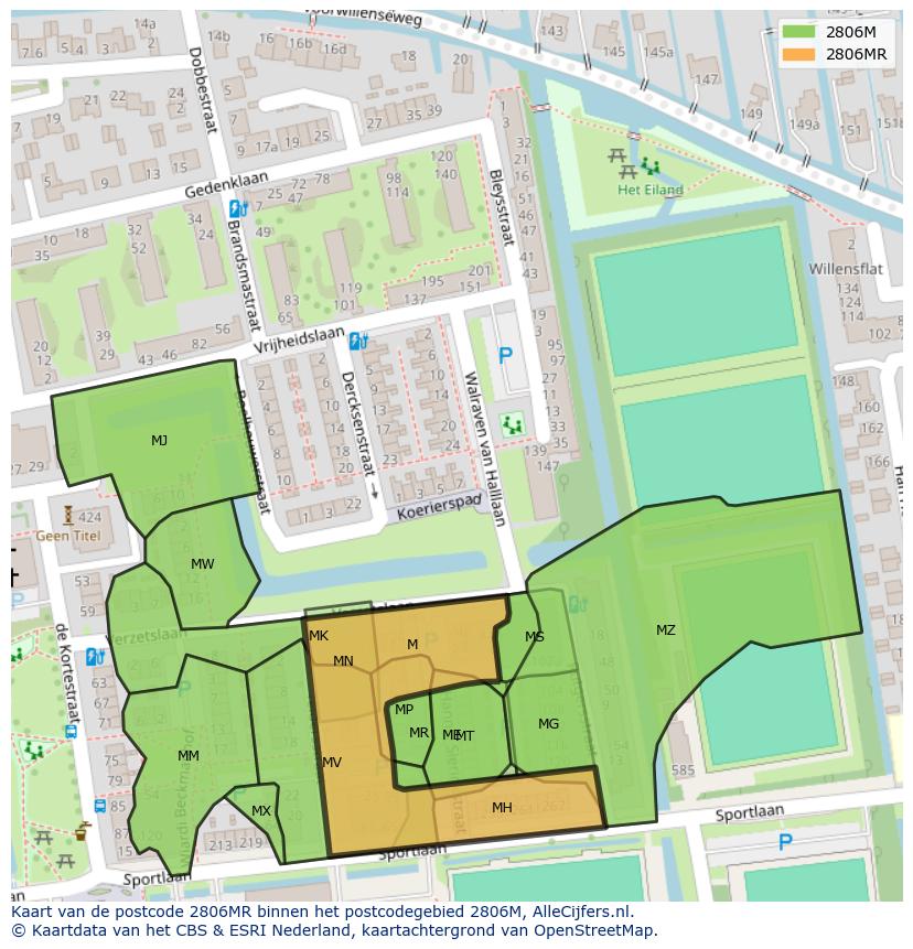 Afbeelding van het postcodegebied 2806 MR op de kaart.