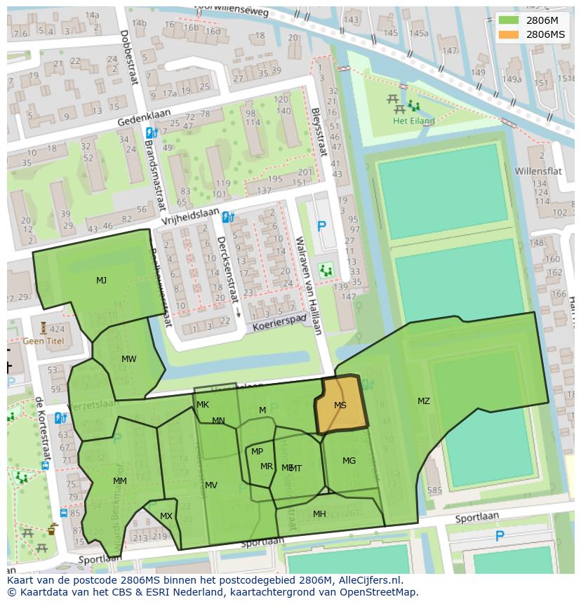 Afbeelding van het postcodegebied 2806 MS op de kaart.