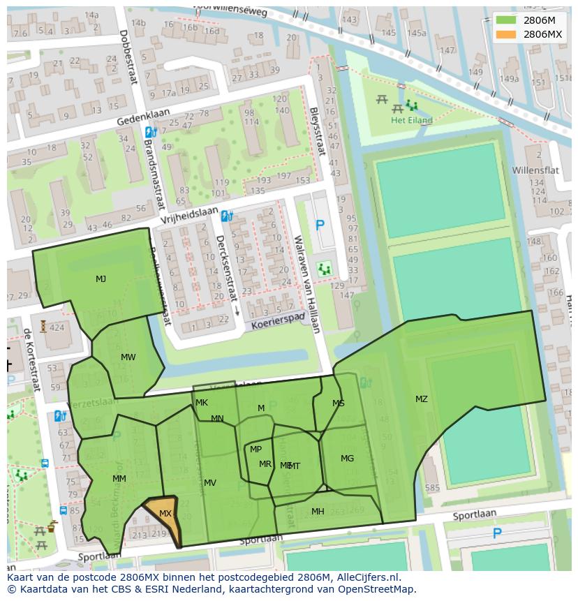 Afbeelding van het postcodegebied 2806 MX op de kaart.