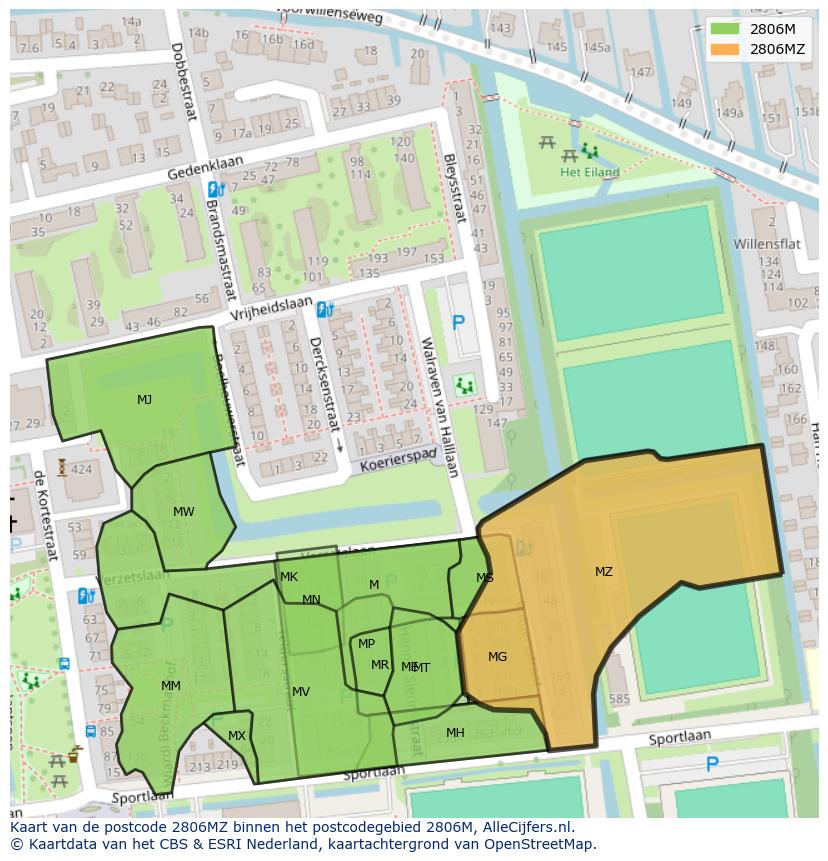 Afbeelding van het postcodegebied 2806 MZ op de kaart.